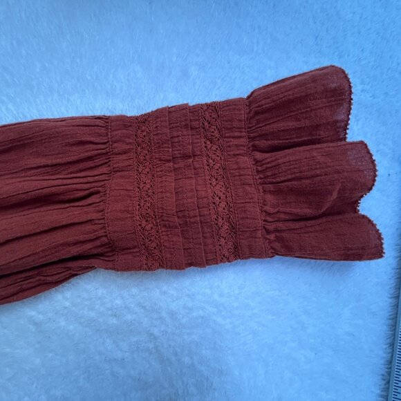 Sundance Womens Long Sleeve Button Up Louisa Peasant Blouse Top Ruffle Trim Red - Picture 8 of 8